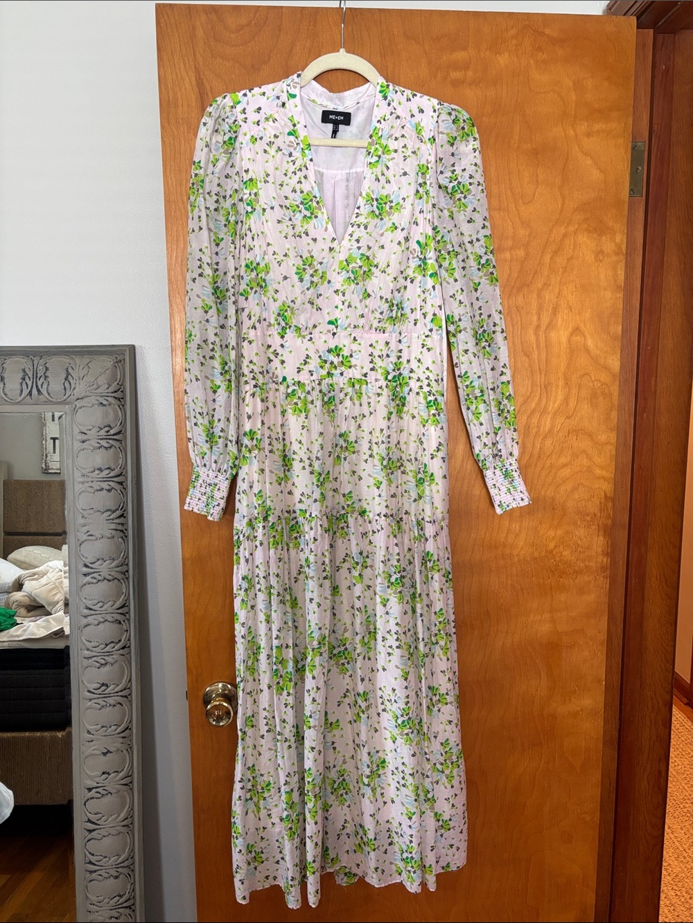 ME+EM Pale Pink Maxi Dress with Green Floral Print